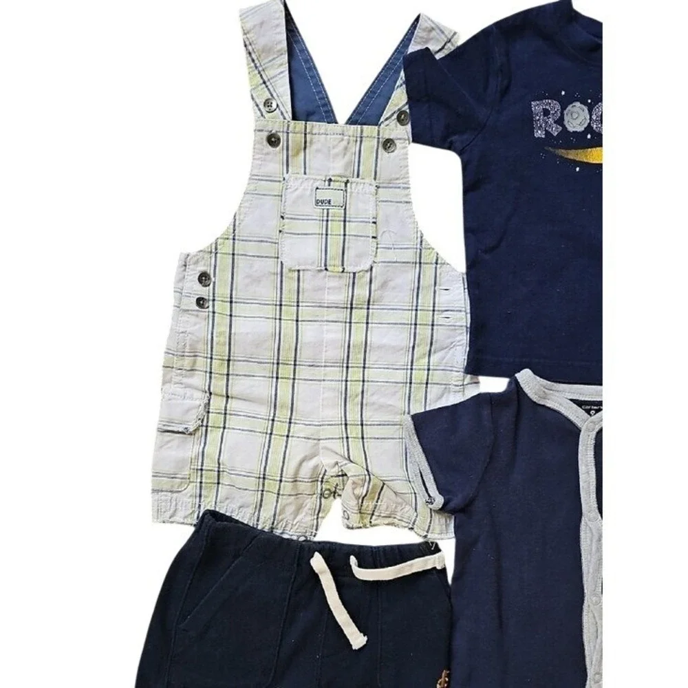 Carter's Gap Baby Boy 6-9 Months Clothes Bundle 7pc Romper Sleeper Shorts Plaid